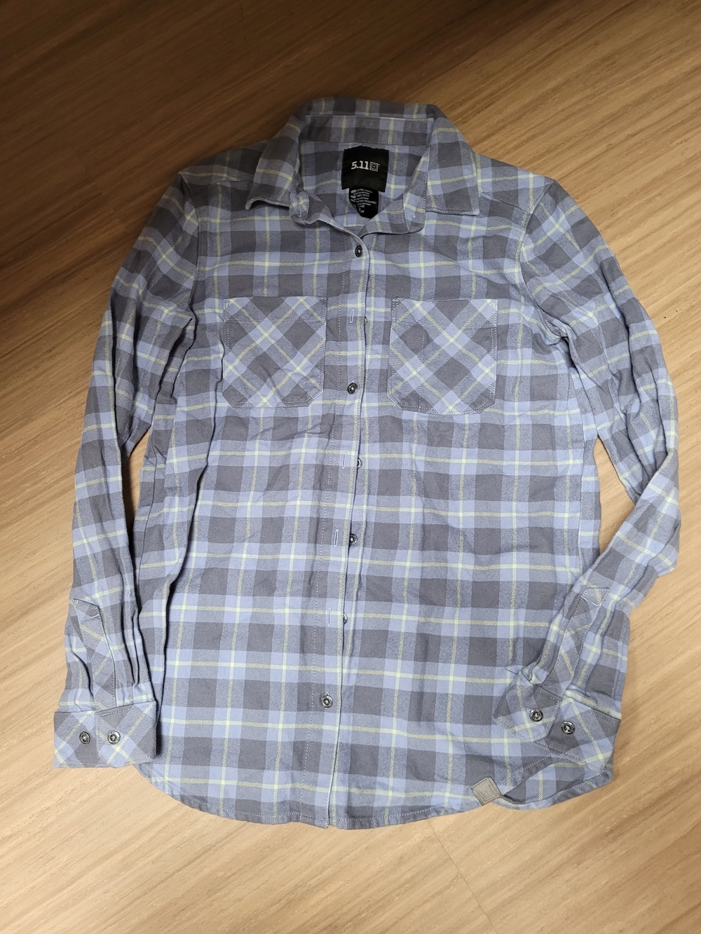5.11 Tactical Grey and Light Blue Plaid Button-Down Shirt XS